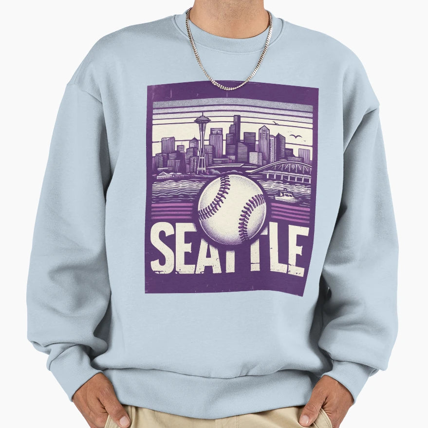 Cityscape Seattle Baseball Sweatshirt - Novelty Apparel Unisex - T-Shirt, Sweatshirt, Hoodie
