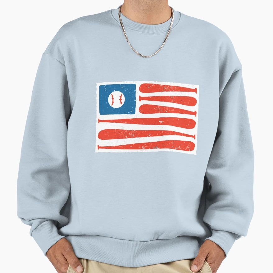 Baseball American Flag Sweatshirt - Aesthetic Graphic for Adults - T-Shirt, Sweatshirt, Hoodie