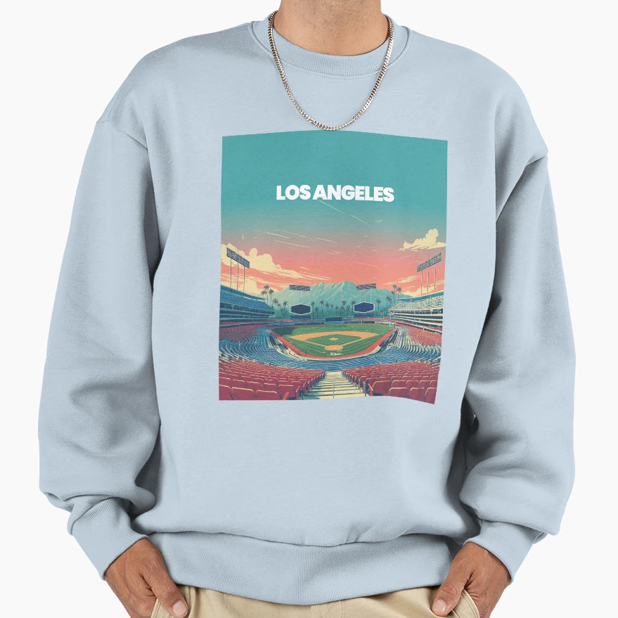 Los Angeles Sunset Ballpark Minimalist Sweatshirt - Unique Graphic Unisex - T-Shirt, Sweatshirt, Hoodie