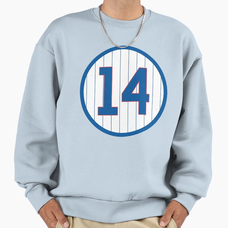Ernie Banks 14 Jersey Number Sweatshirt - Trendy Graphic Unisex - T-Shirt, Sweatshirt, Hoodie