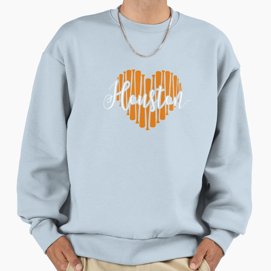 I Love Houston Baseball Bat Heart Sweatshirt - Unique Graphic for Adults - T-Shirt, Sweatshirt, Hoodie