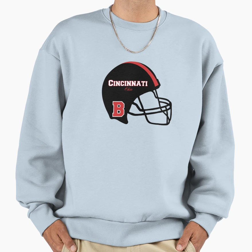 Cincinnati Ohio Football Helmet Sweatshirt - Novelty Apparel for Adults - T-Shirt, Sweatshirt, Hoodie