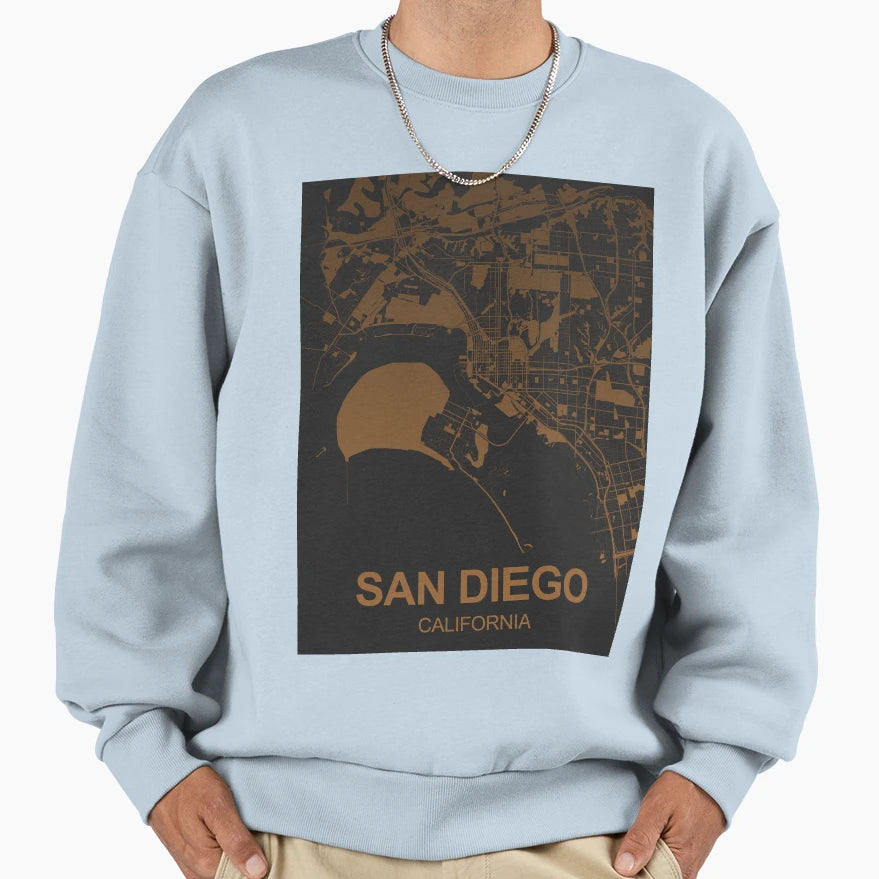 San Diego Map Art Coffee Color Sweatshirt - Minimalist Print Unisex - T-Shirt, Sweatshirt, Hoodie