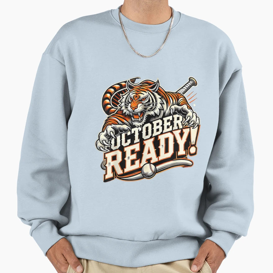 October Ready Baseball Tiger Fan Sweatshirt - Trendy Graphic for Adults - T-Shirt, Sweatshirt, Hoodie