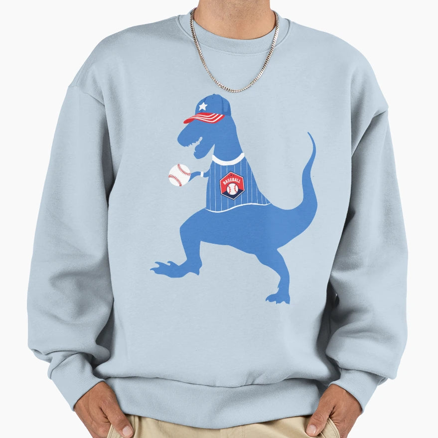 Dinosaur Baseball Sweatshirt - Aesthetic Graphic Men Women - T-Shirt, Sweatshirt, Hoodie