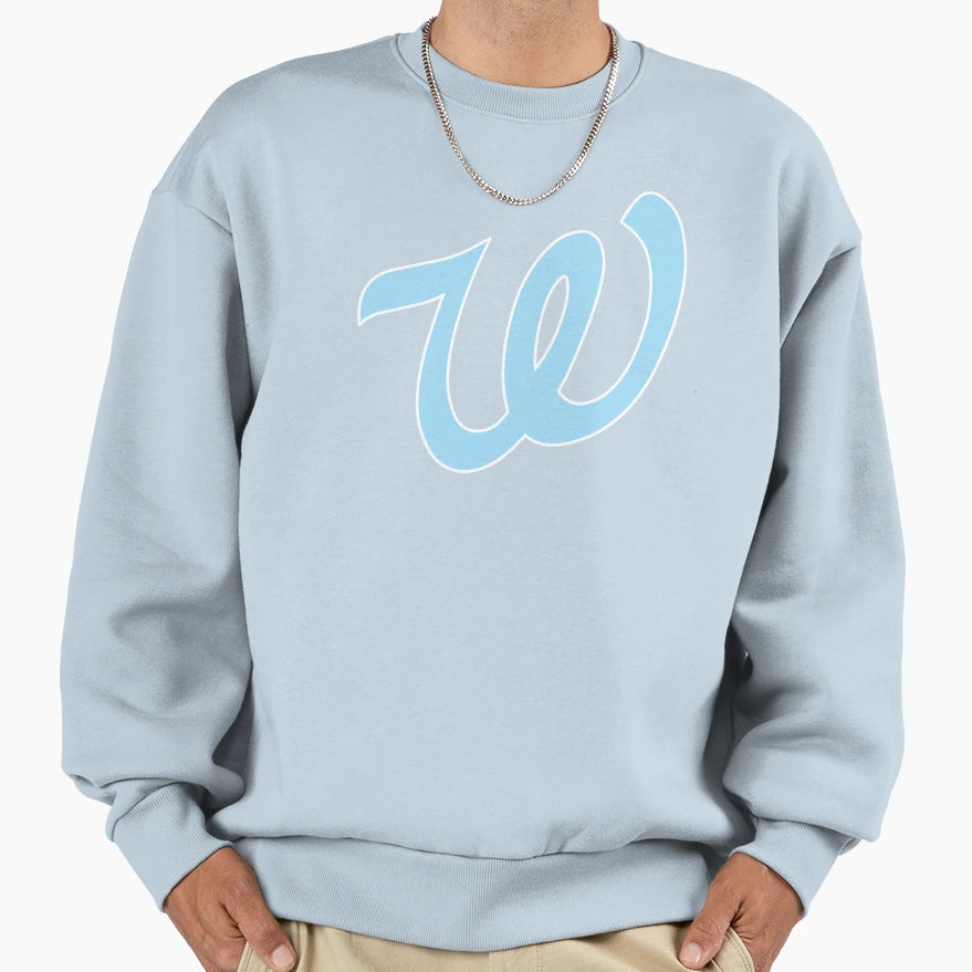 Wave W Light Blue White Outline Sweatshirt - Unique Graphic Unisex - T-Shirt, Sweatshirt, Hoodie