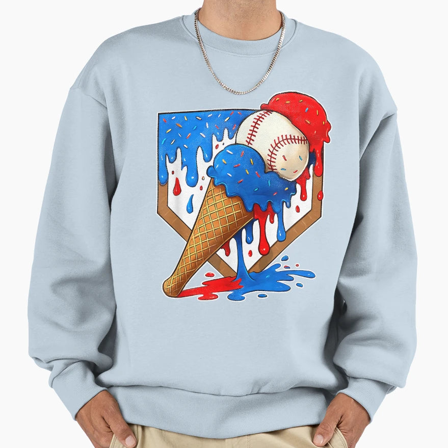 Sweet Baseball Ice Cream Cone Sweatshirt - Casual Everyday Wear Men Women - T-Shirt, Sweatshirt, Hoodie