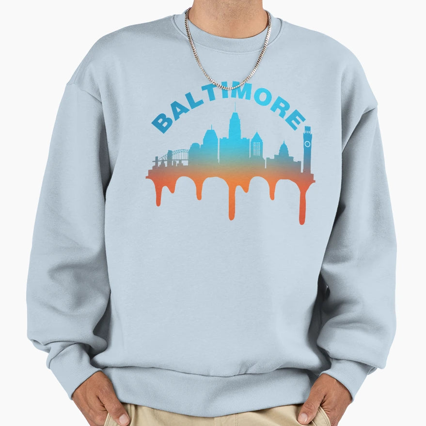 Baltimore City Skyline Landmark Sweatshirt - Unique Graphic for Adults - T-Shirt, Sweatshirt, Hoodie