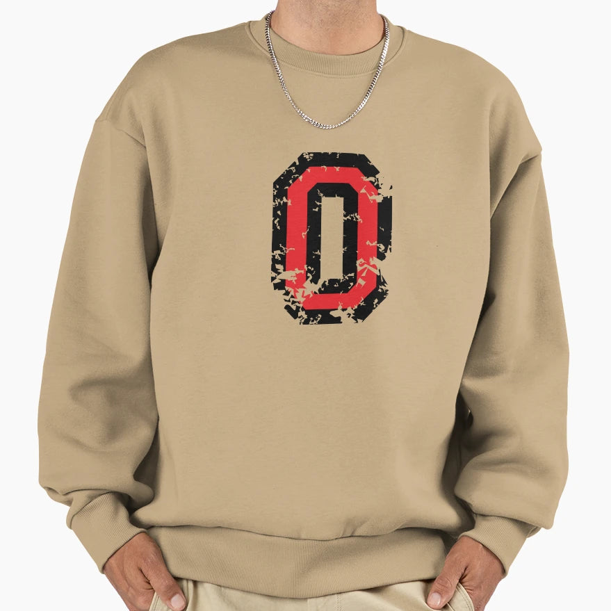 Letter O Distressed Two Color Black Sweatshirt - Trendy Graphic for Adults - T-Shirt, Sweatshirt, Hoodie