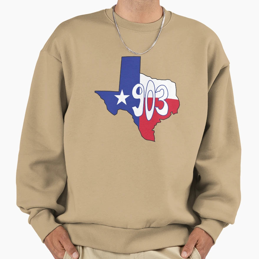 Hand Drawn Texas Flag 903 Area Code Sweatshirt - Minimalist Print Unisex - T-Shirt, Sweatshirt, Hoodie