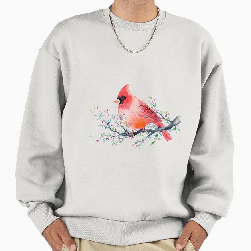 Watercolour Red Cardinal Bird Sweatshirt - Graphic Print for Adults - T-Shirt, Sweatshirt, Hoodie