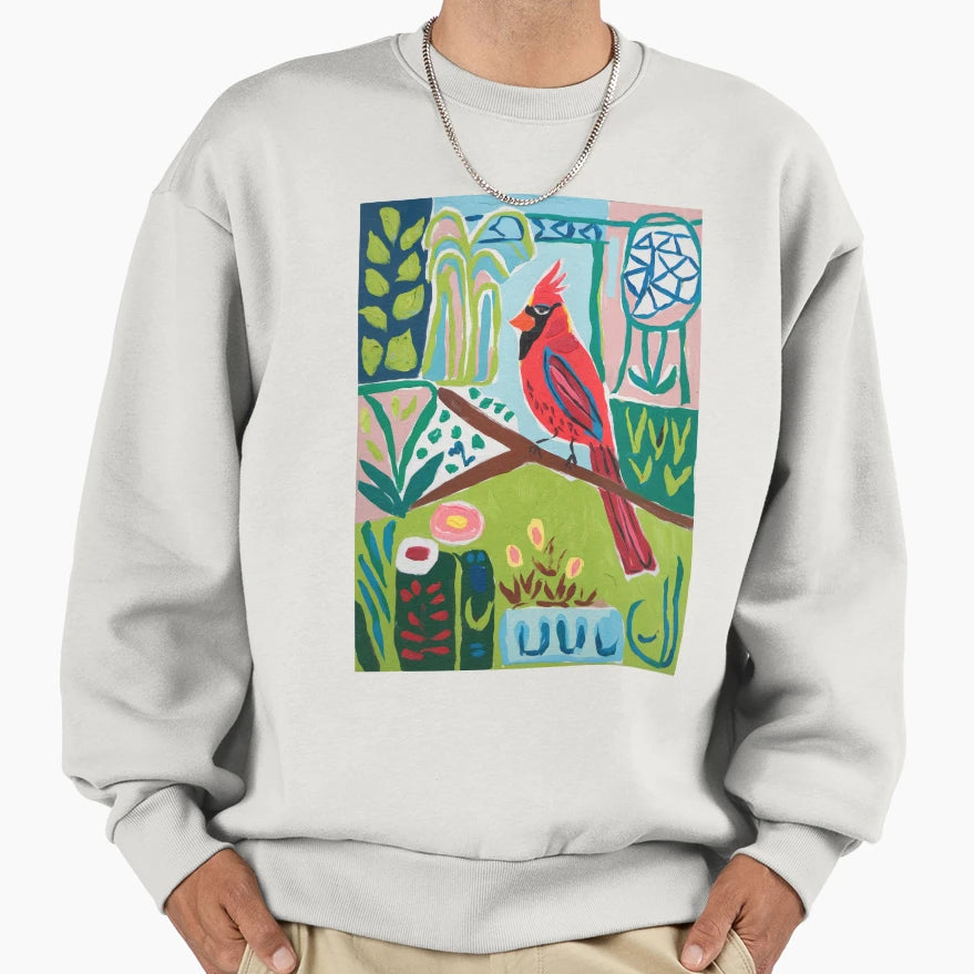 Red Cardinal Garden Bird Bright Modern Sweatshirt - Trendy Graphic Unisex - T-Shirt, Sweatshirt, Hoodie