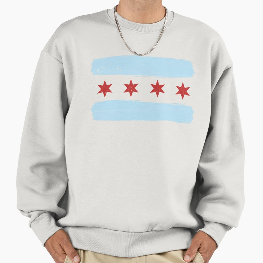 Chicago Flag Sweatshirt - Custom Art Print for Adults - T-Shirt, Sweatshirt, Hoodie