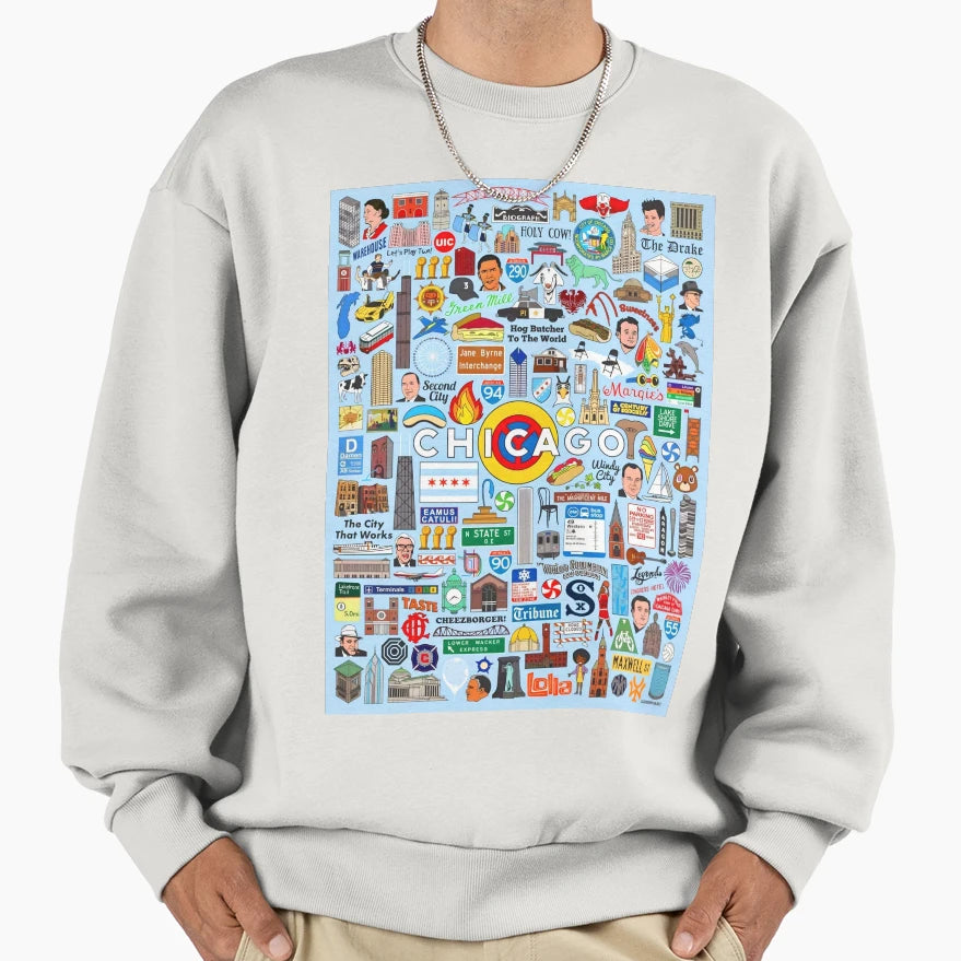 Chicago Iconic Landmarks Signs Sweatshirt - Aesthetic Graphic Men Women - T-Shirt, Sweatshirt, Hoodie