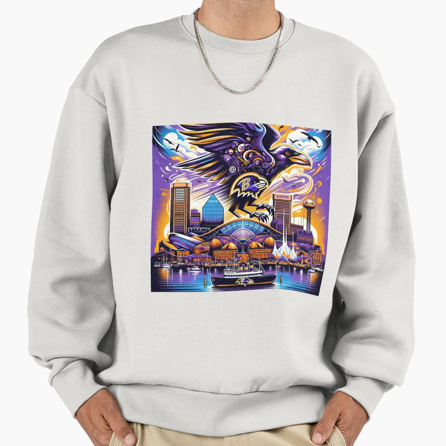 Baltimore Ravens Cityscape Artwork Sweatshirt - Custom Art Print Unisex - T-Shirt, Sweatshirt, Hoodie