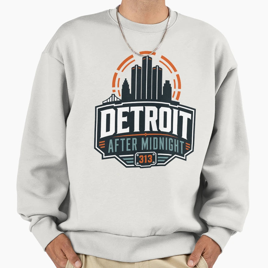 Detroit After Midnight 313 Skyline Sweatshirt - Trendy Graphic for Adults - T-Shirt, Sweatshirt, Hoodie