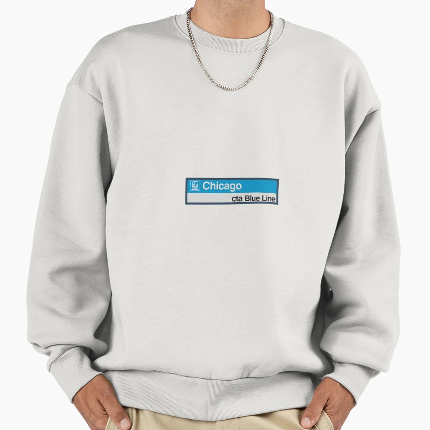 Cta Chicago Blue Line Sign Sweatshirt - Minimalist Print for Adults - T-Shirt, Sweatshirt, Hoodie