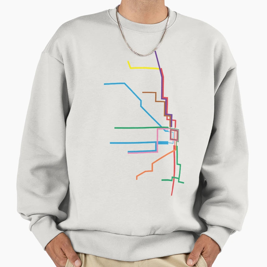 Chicago Transit Map Sweatshirt - Minimalist Print for Adults - T-Shirt, Sweatshirt, Hoodie