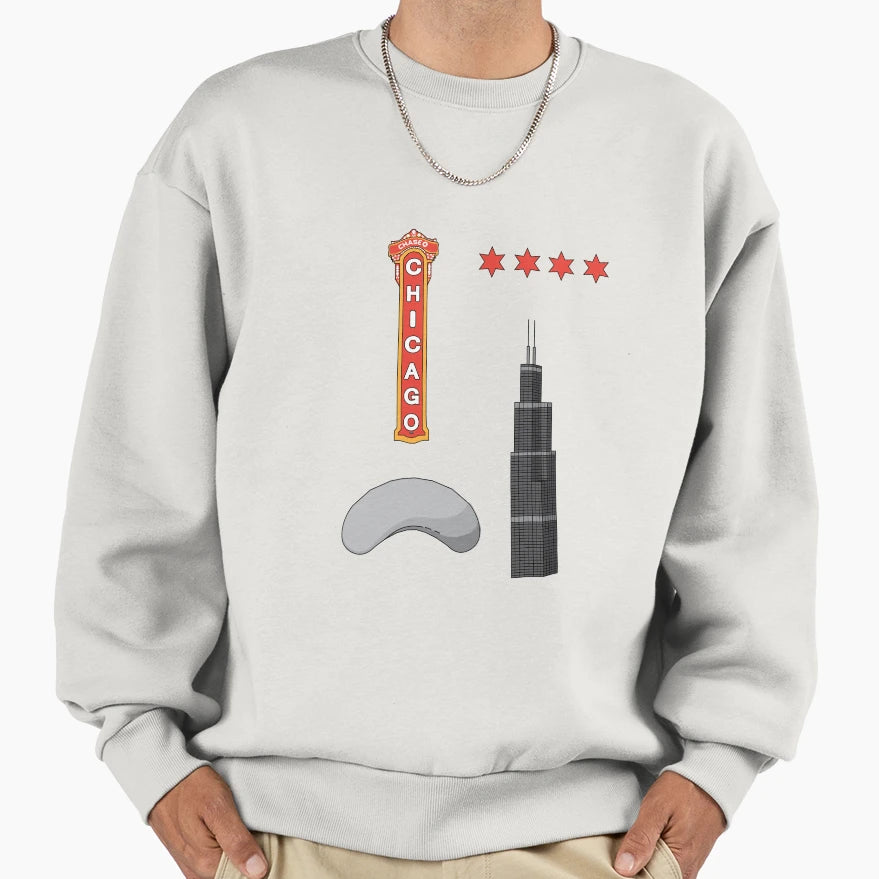 Chicago Landmark Sweatshirt - Minimalist Print Men Women - T-Shirt, Sweatshirt, Hoodie