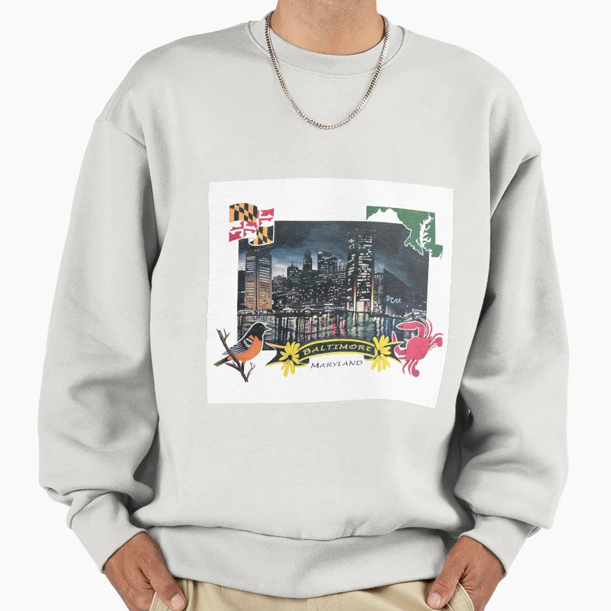 Baltimore Maryland Sweatshirt - Custom Art Print Unisex - T-Shirt, Sweatshirt, Hoodie
