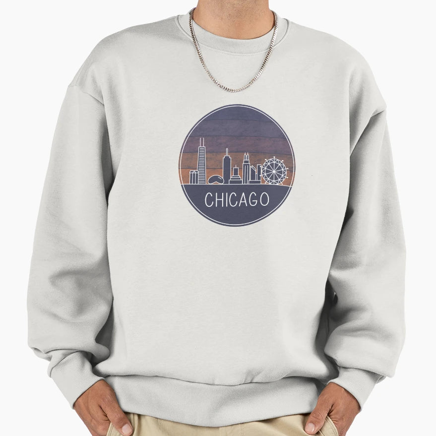 Chicago Skyline Sunset Sweatshirt - Aesthetic Graphic for Adults - T-Shirt, Sweatshirt, Hoodie