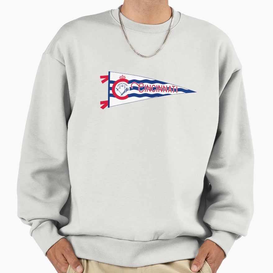 Cincinnati Flag Pennant Sweatshirt - Novelty Apparel for Adults - T-Shirt, Sweatshirt, Hoodie