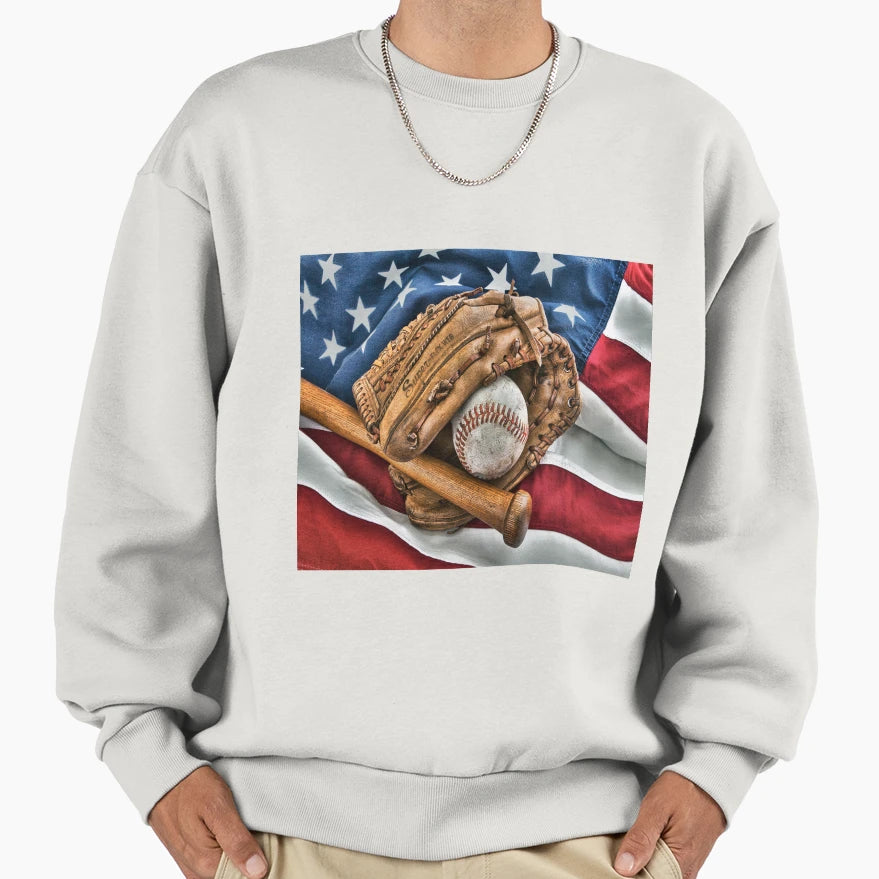 Baseball And Flag Wallpaper Sweatshirt - Minimalist Print for Adults - T-Shirt, Sweatshirt, Hoodie