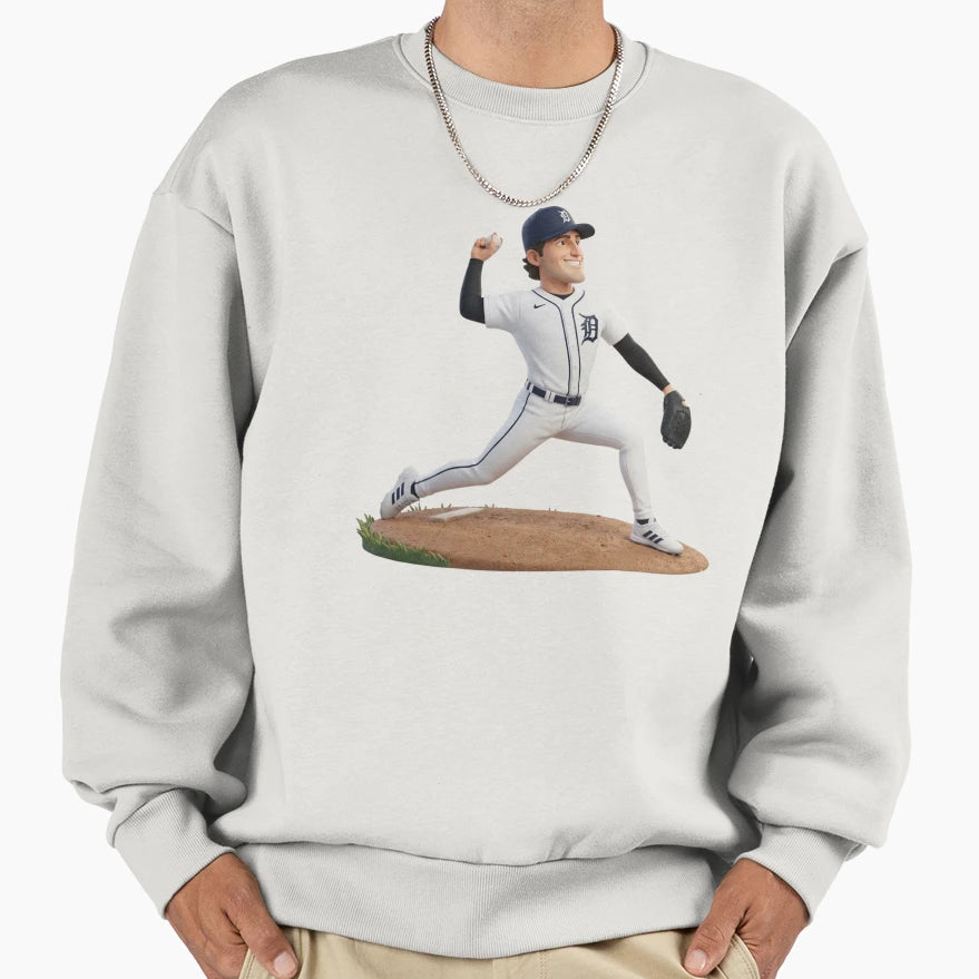 Detroit Baseball Pitcher Cartoon Sweatshirt - Trendy Graphic Men Women - T-Shirt, Sweatshirt, Hoodie