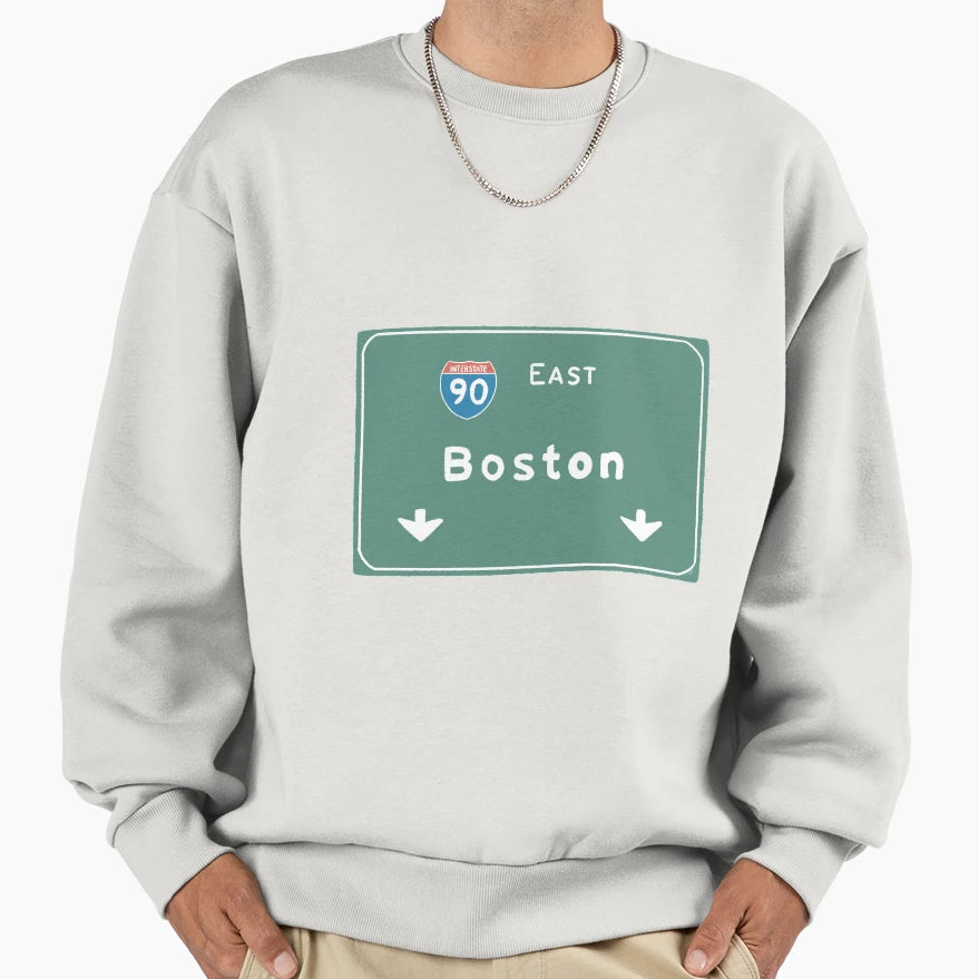 Boston Highway Exit Sign Sweatshirt - Casual Everyday Wear for Adults - T-Shirt, Sweatshirt, Hoodie