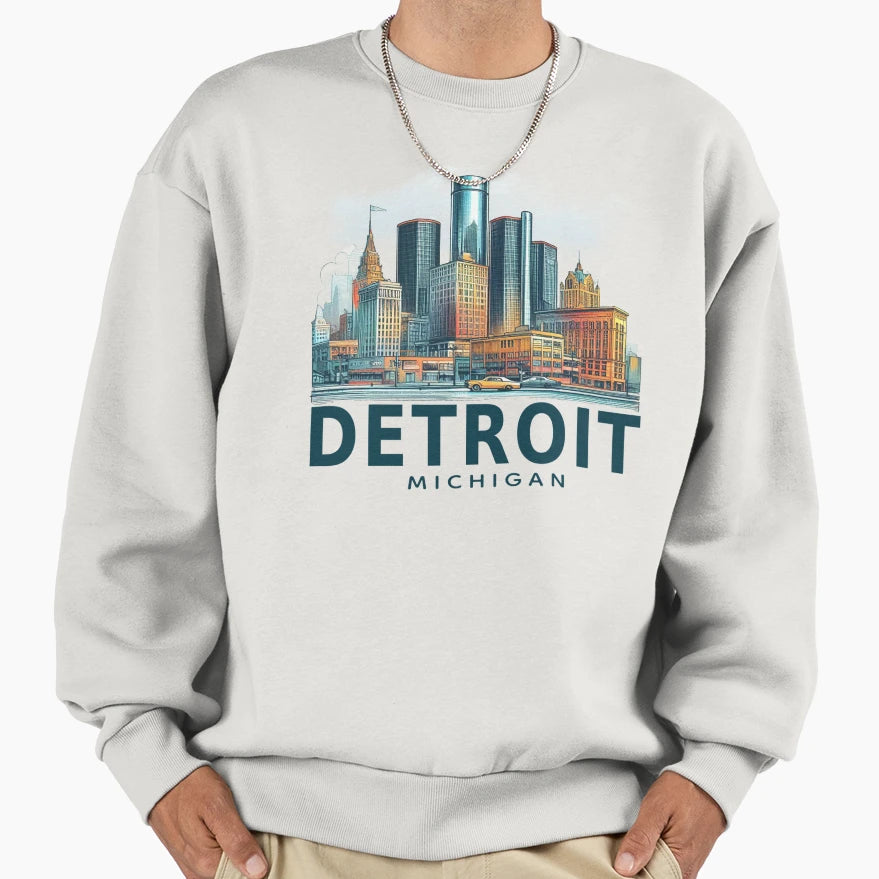 Detroit Michigan Watercolor Sweatshirt - Aesthetic Graphic Unisex - T-Shirt, Sweatshirt, Hoodie