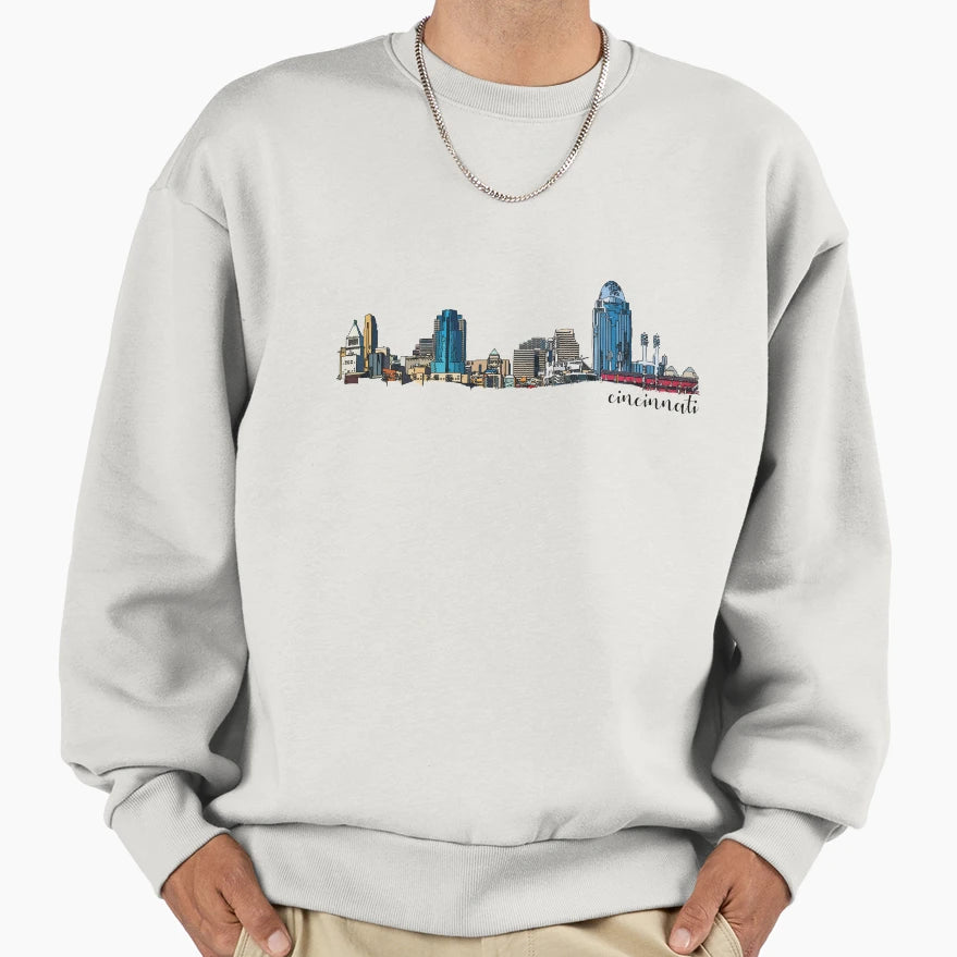 Cincinnati Skyline Outline Sweatshirt - Aesthetic Graphic Unisex - T-Shirt, Sweatshirt, Hoodie