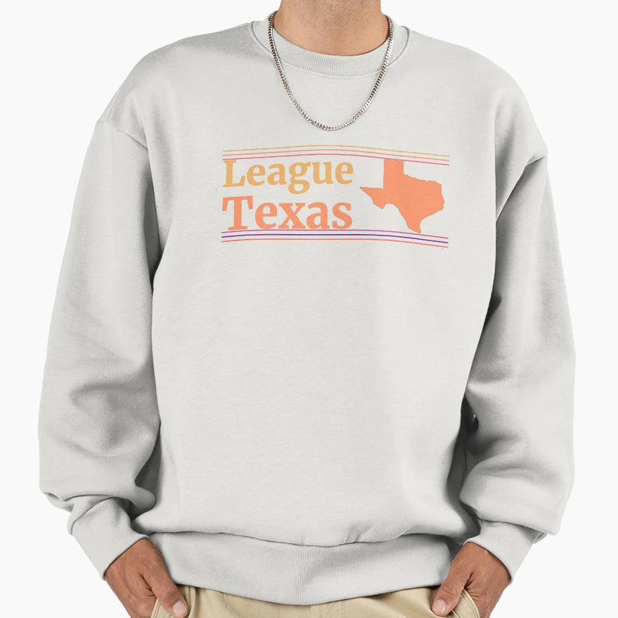 League Texas City Marked State Map Sweatshirt - Novelty Apparel for Adults - T-Shirt, Sweatshirt, Hoodie