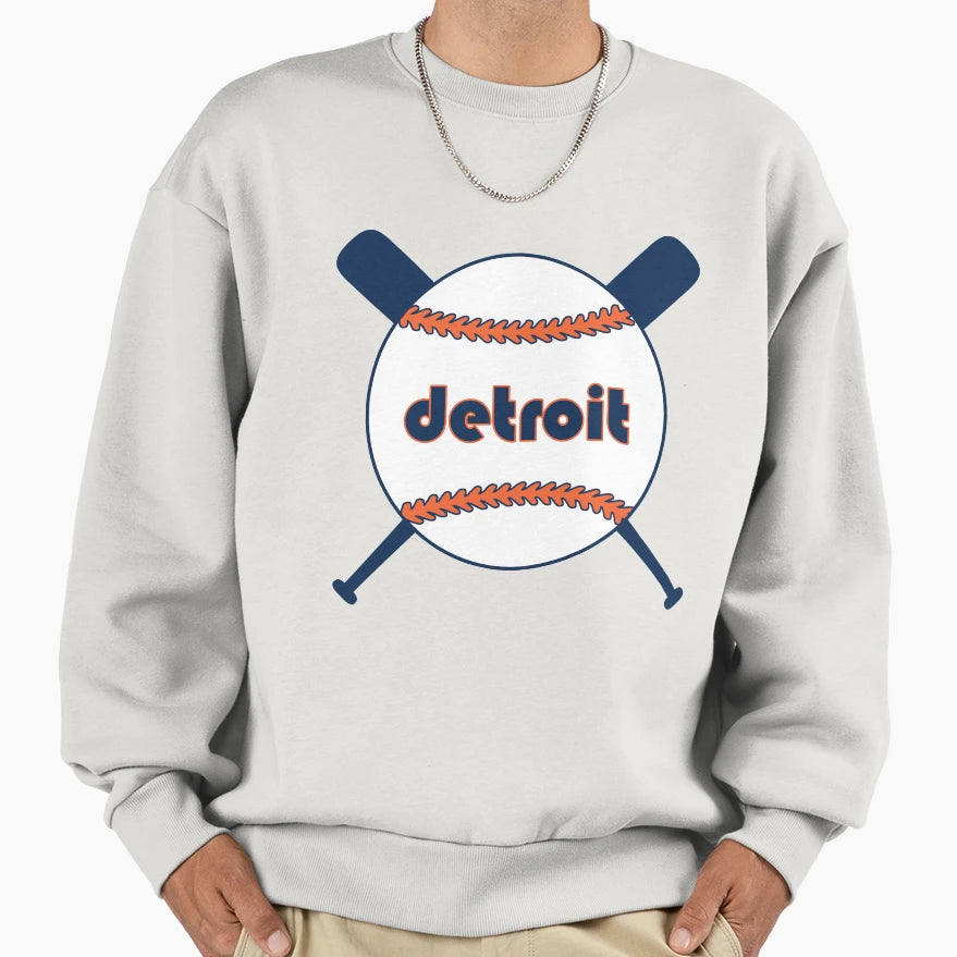 Detroit Throwback Baseball Crossed Sweatshirt - Custom Art Print Unisex - T-Shirt, Sweatshirt, Hoodie
