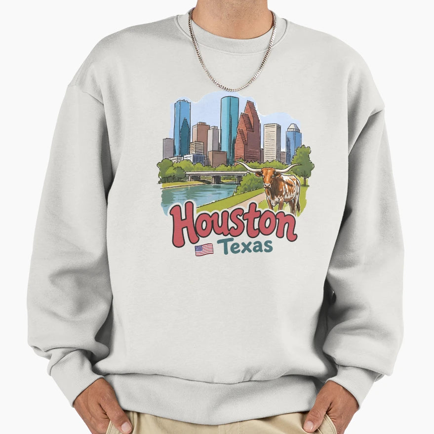 Houston Texas Skyline Colorful Sweatshirt - Streetwear Style Men Women - T-Shirt, Sweatshirt, Hoodie