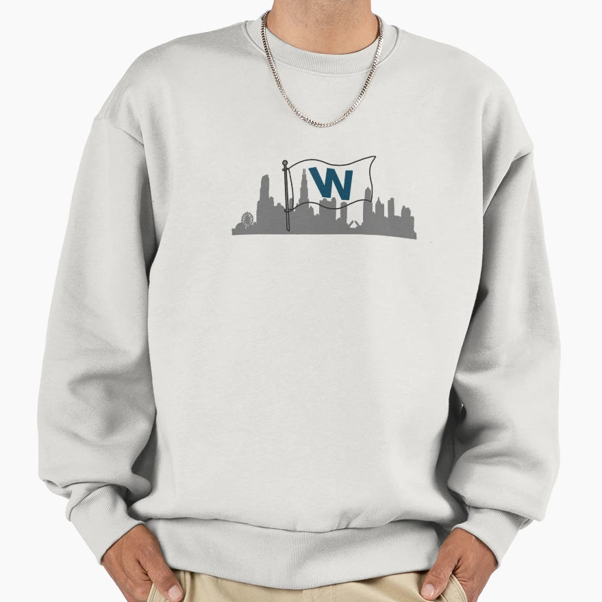 W Flag Chicago Skyline Digital Drawing Sweatshirt - Novelty Apparel Unisex - T-Shirt, Sweatshirt, Hoodie