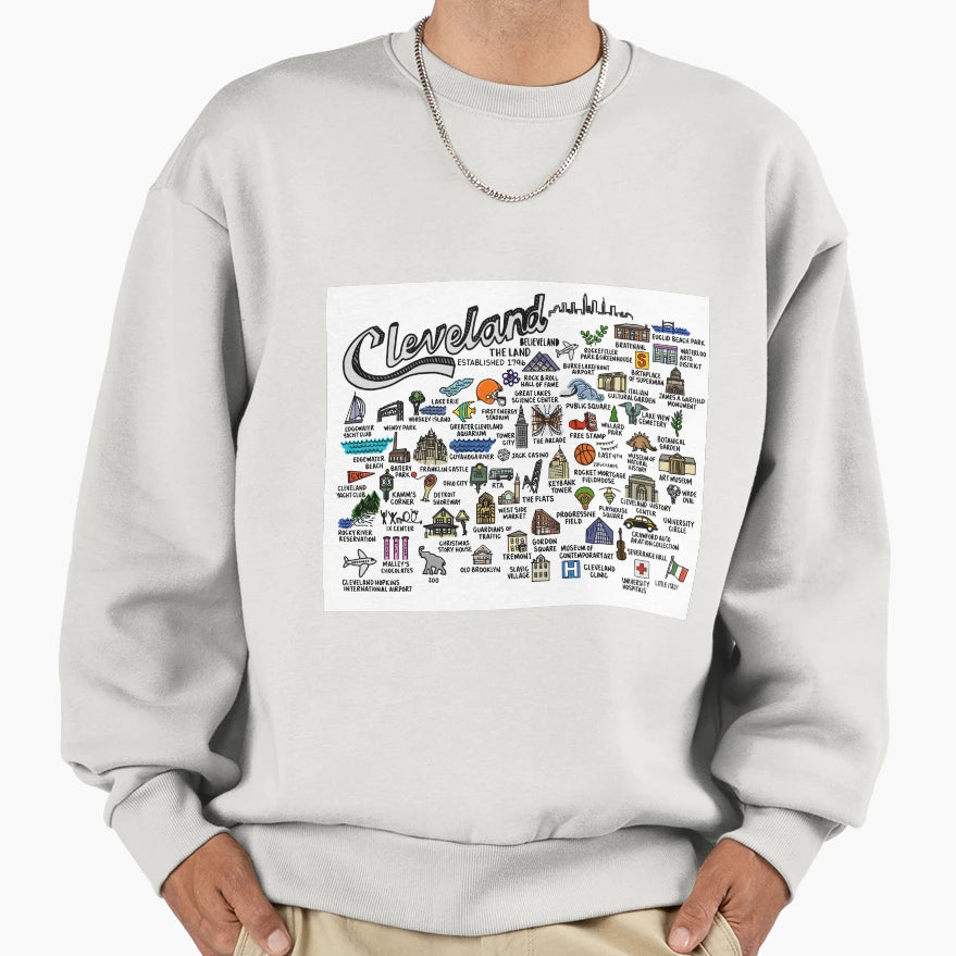 Cleveland Ohio Map Art Sweatshirt - Aesthetic Graphic for Adults - T-Shirt, Sweatshirt, Hoodie