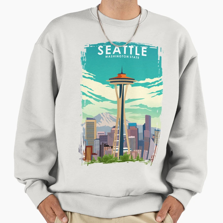 Seattle Washington State Travel Sweatshirt - Custom Art Print Unisex - T-Shirt, Sweatshirt, Hoodie