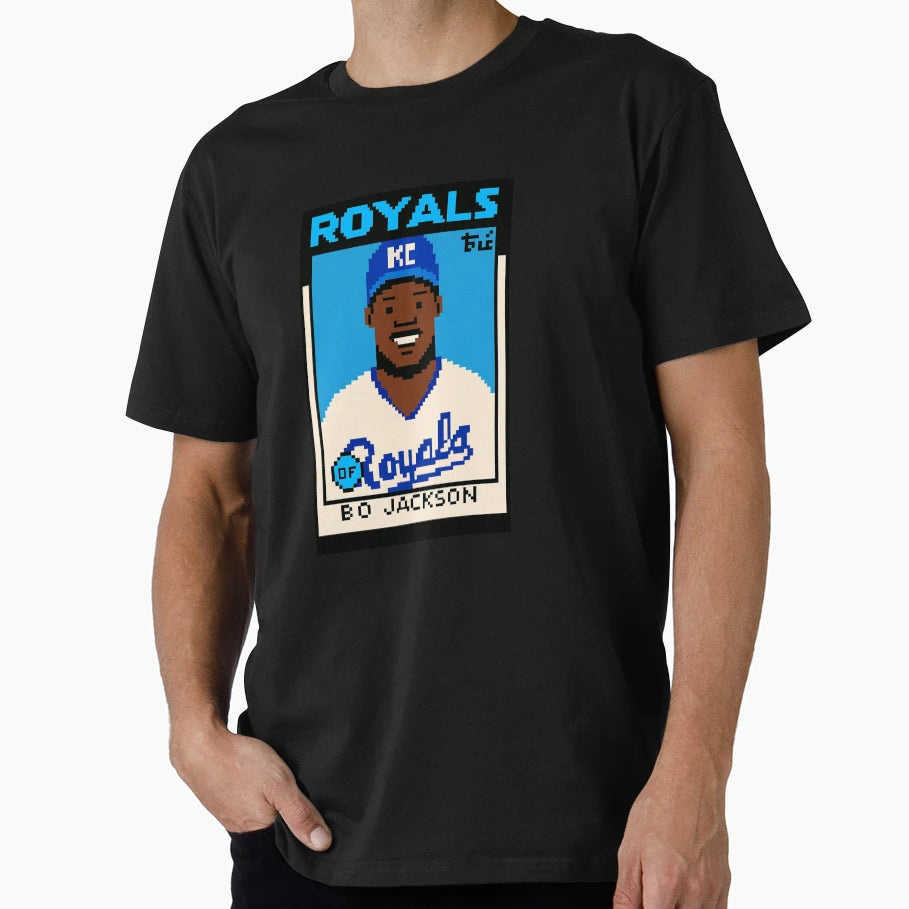 Bo Jackson 8 Bit Royals Baseball Card Art T-Shirt - Graphic Print Unisex - T-Shirt, Sweatshirt, Hoodie