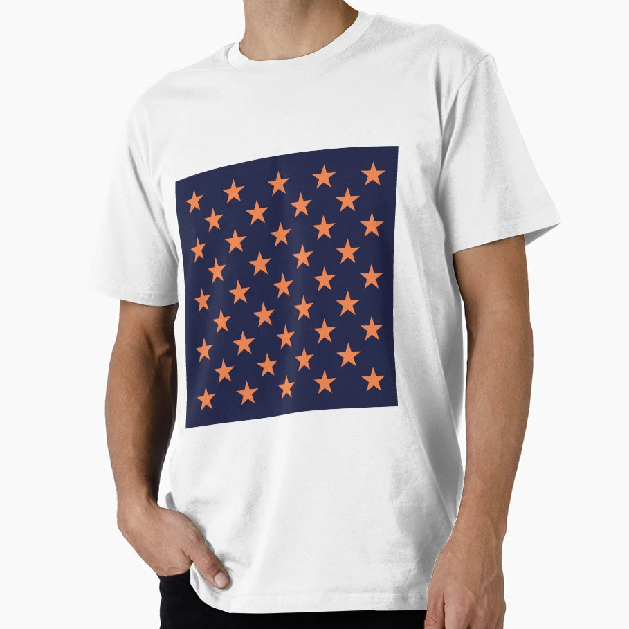 Orange Navy Blue Stars T-Shirt - Minimalist Print Men Women - T-Shirt, Sweatshirt, Hoodie