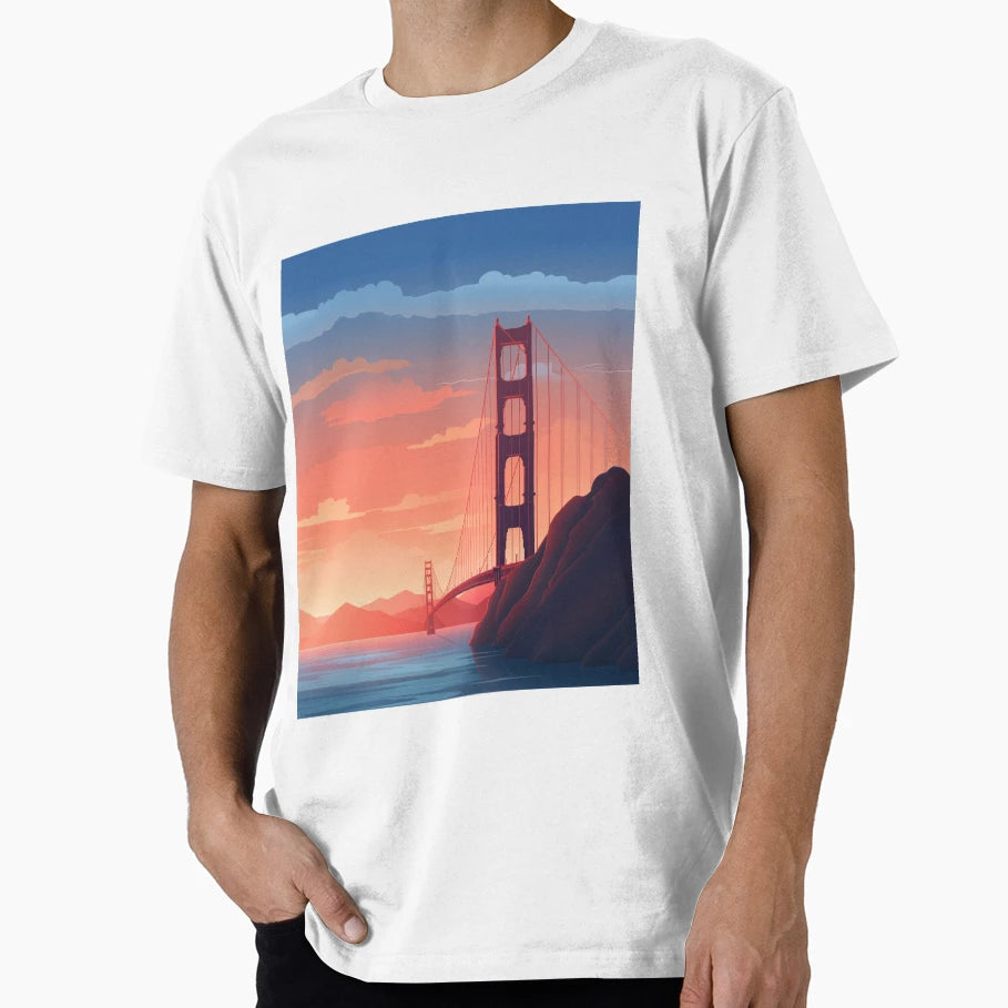 Golden Gate Bridge Aglow Majestic Sunset T-Shirt - Graphic Print for Adults - T-Shirt, Sweatshirt, Hoodie