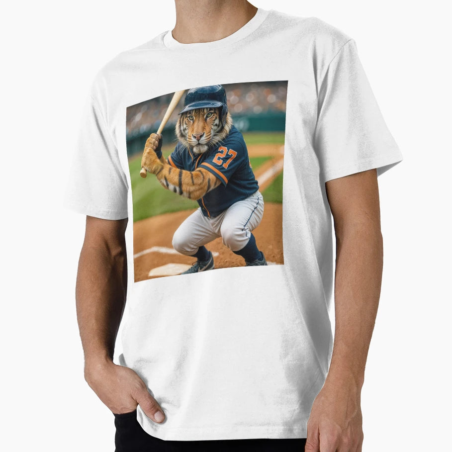 Tiger Baseball Player Bat T-Shirt - Trendy Graphic Men Women - T-Shirt, Sweatshirt, Hoodie
