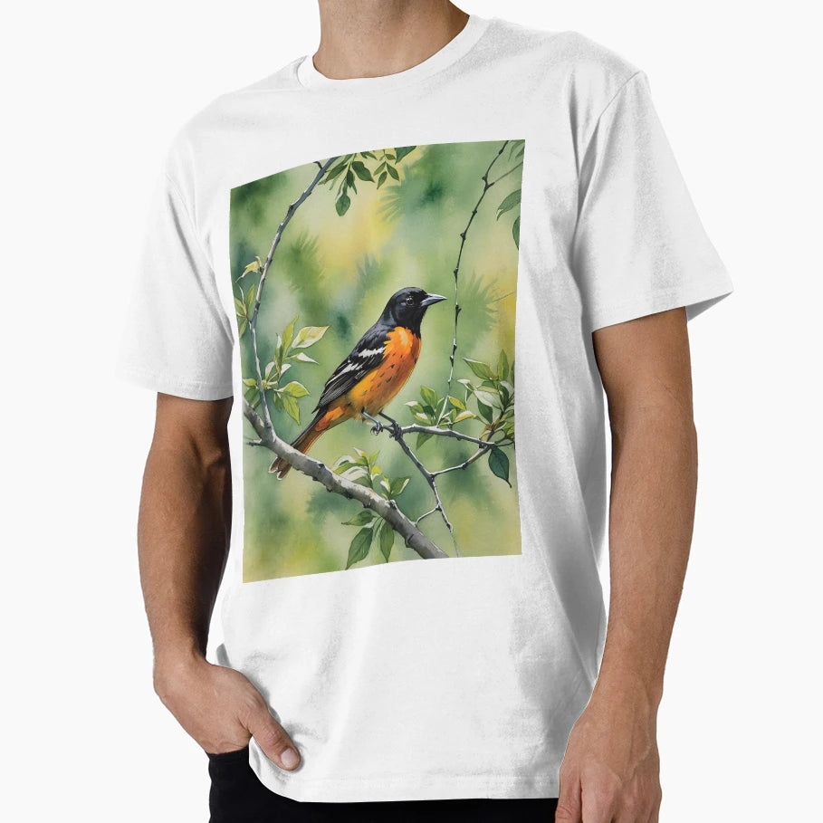 Baltimore Oriole Watercolor Wildlife T-Shirt - Novelty Apparel Men Women - T-Shirt, Sweatshirt, Hoodie