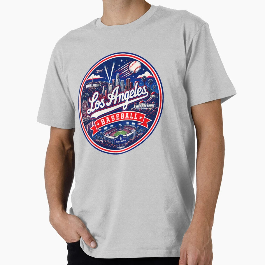 Los Angeles Baseball Red Navy City T-Shirt - Custom Art Print Men Women - T-Shirt, Sweatshirt, Hoodie