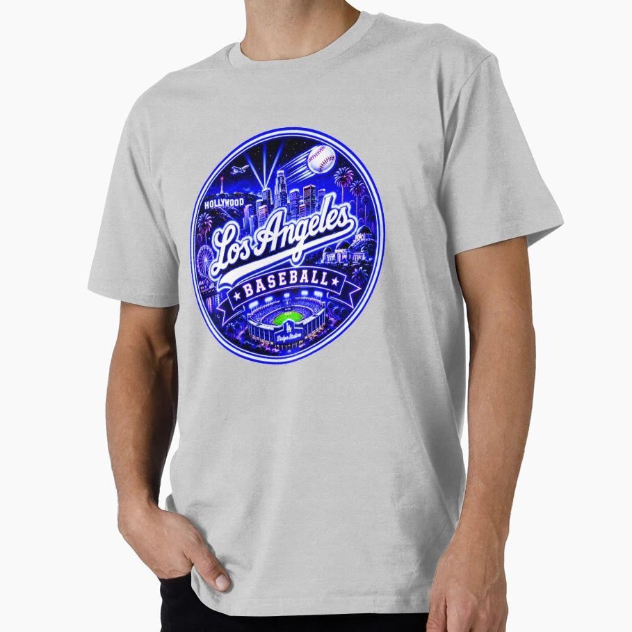 Los Angeles Baseball Neon Night Skyline T-Shirt - Graphic Print for Adults - T-Shirt, Sweatshirt, Hoodie