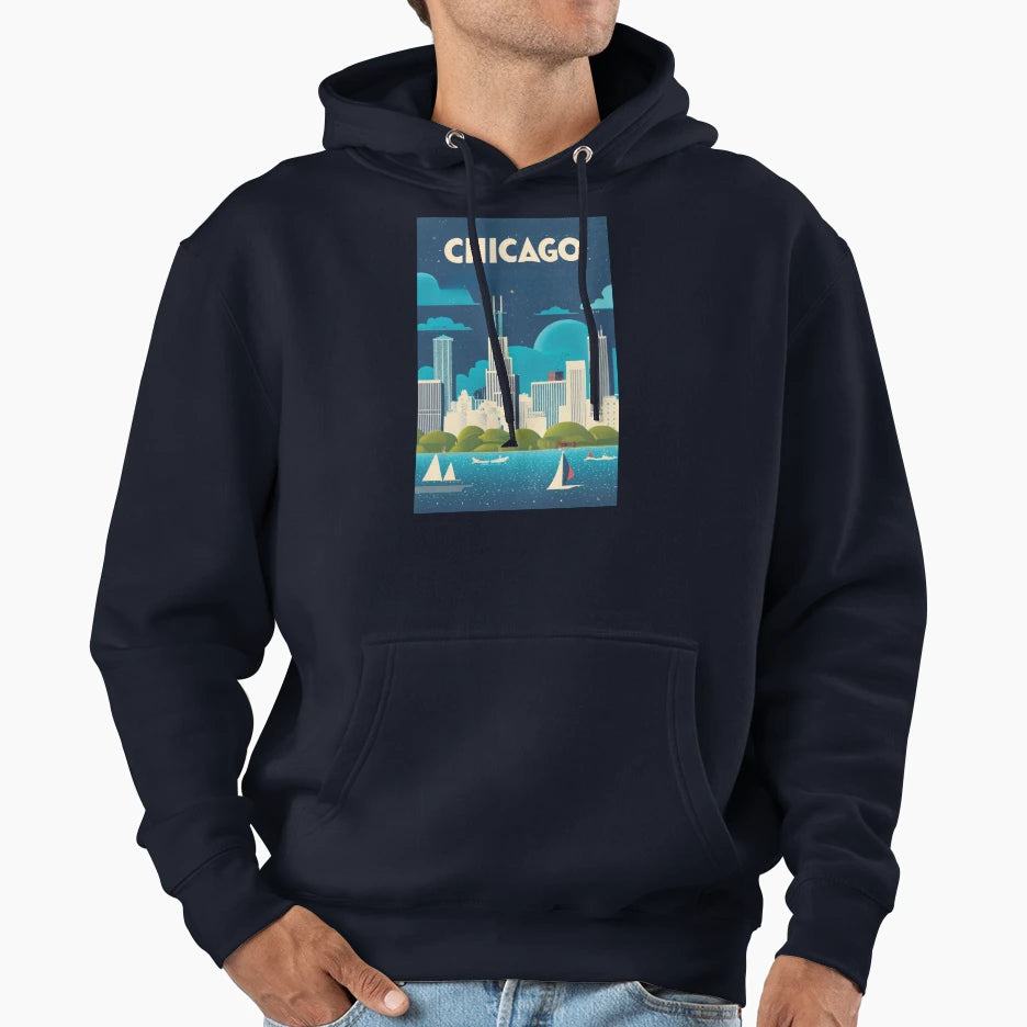 Travel Art Chicago Illinois Us Hoodie - Aesthetic Graphic Unisex - T-Shirt, Sweatshirt, Hoodie