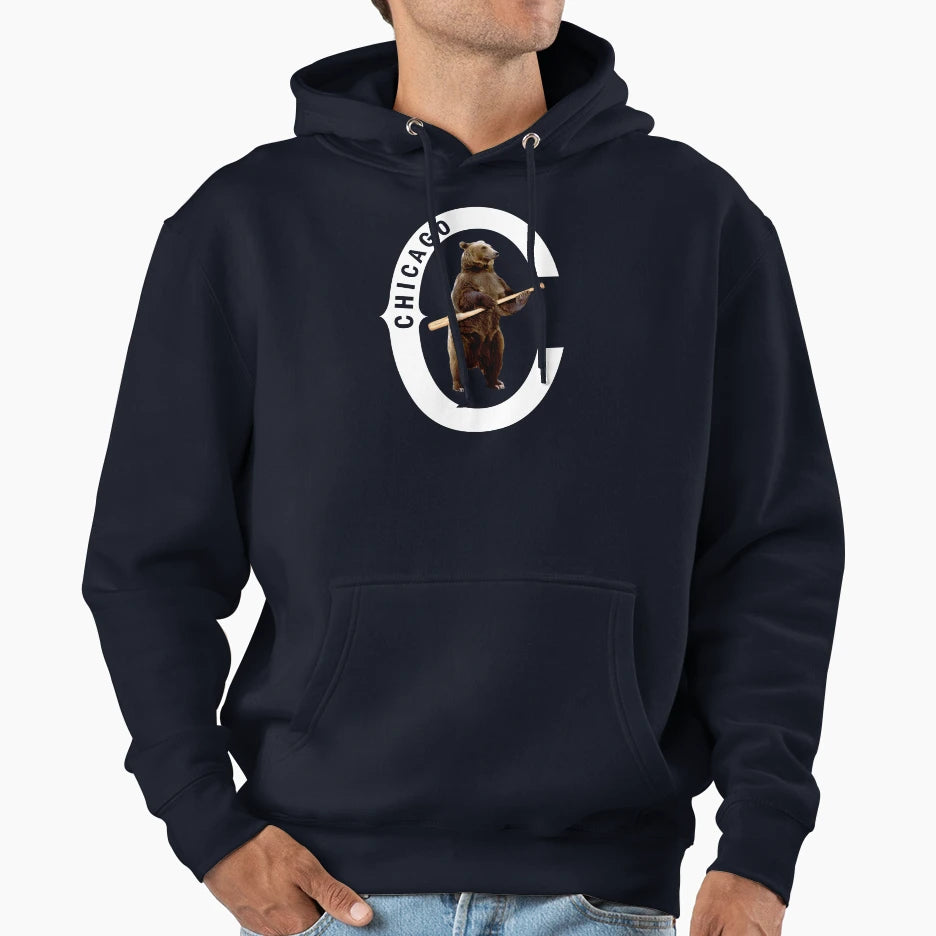 Bear Bat White Logo Hoodie - Unique Graphic Men Women - T-Shirt, Sweatshirt, Hoodie