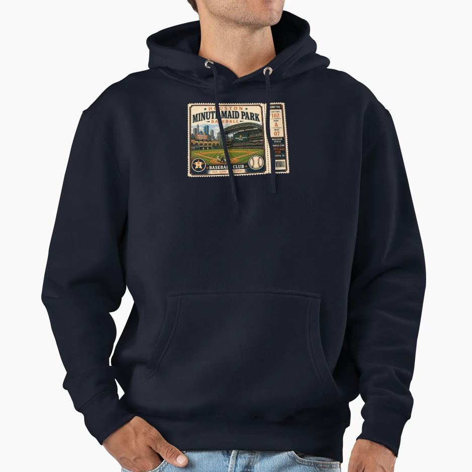 Copy Houston Baseball Ticket Stub Hoodie - Novelty Apparel for Adults - T-Shirt, Sweatshirt, Hoodie
