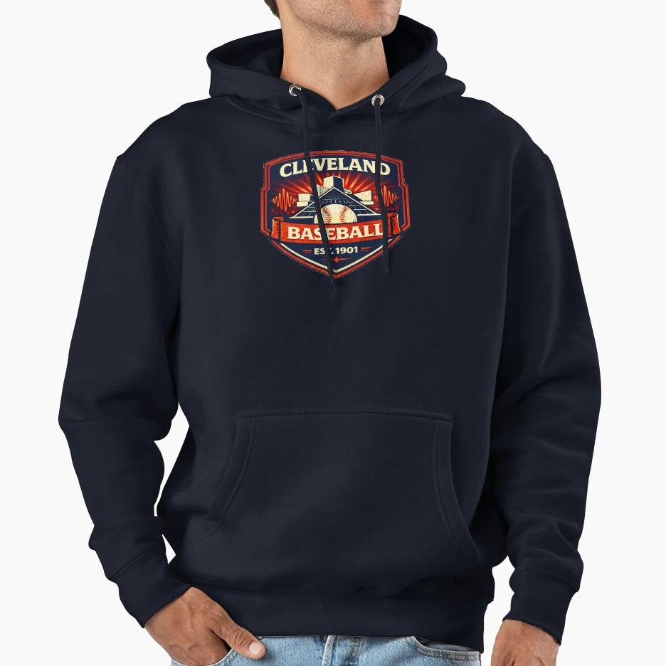 Cleveland Baseball Rock And Roll Wave Hoodie - Minimalist Print Men Women - T-Shirt, Sweatshirt, Hoodie