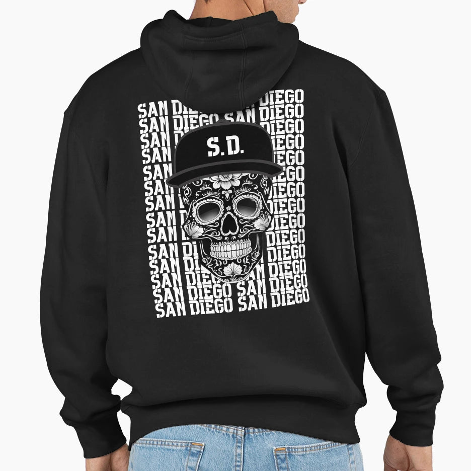 San Diego Black And White Sugar Skull Hoodie - Novelty Apparel for Adults - T-Shirt, Sweatshirt, Hoodie