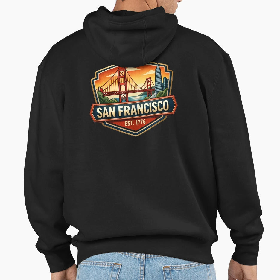 San Francisco Est 1776 Badge Golden Gate Hoodie - Trendy Graphic Men Women - T-Shirt, Sweatshirt, Hoodie